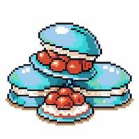 pixel art dessert with blue shells and strawberries, layered confectionery design vector
