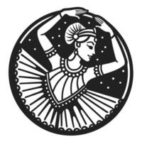 traditional indian bharatanatyam dancer silhouette in circular frame with elegant pose and attire vector