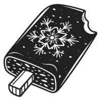 woodcut ice cream bar with snowflake design and a bite taken out vector