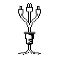 Digital tree with plug branches in pixel art vector