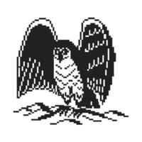 Pixel art eagle with open wings, retro digital style, black and white symbolism vector