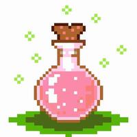 pixel art potion bottle retro pink elixir with cork vintage 8 bit game design vector