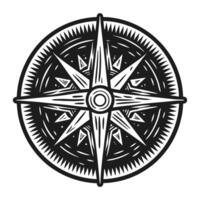 intricate nautical compass rose design in black and white navigation symbol for direction and exploration vector
