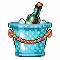 retro pixel art of a champagne bottle in an ice bucket, vintage digital vector