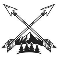 Crossed arrows over mountain and trees design, rustic and nature symbol vector
