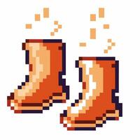 retro pixel art floating boots emitting enchantment sparks in a vintage gaming vector