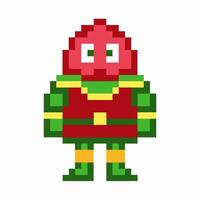 Pixel art character in red and green outfit with pixelated design vector
