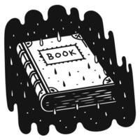 retro sketch of a book under rain vintage illustration with drops, monochrome in black and white vector