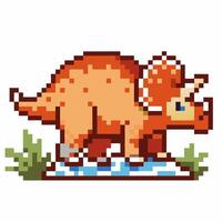 Pixel art triceratops dinosaur in a playful retro game with grassy landscape vector