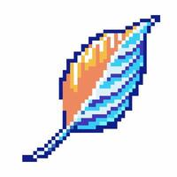 Colorful pixelated feather, digital art design in retro 8 bit vector