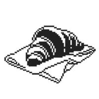 pixel art of a croissant on a napkin, monochrome design retro digital illustration of a pastry in black and white vector
