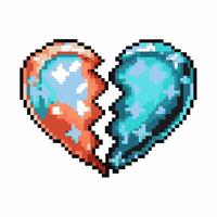 pixel art broken heart colorful digital design, emotional split, retro 8 bit illustration vector