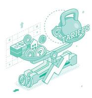 The burden of rising utility tariffs. Isometric concept. Illustration. Public utilities icons. A scale tips under the weight of increasing costs for water and internet. vector