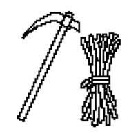 Pixel art pickaxe and wheat bundle retro gaming, agriculture, mining icon vector