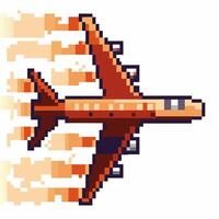 Pixelated airplane in flight with gradient trail, retro gaming vector