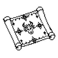 Pixel art magic scroll with ornate details and mystical symbols retro gaming fantasy design concept vector