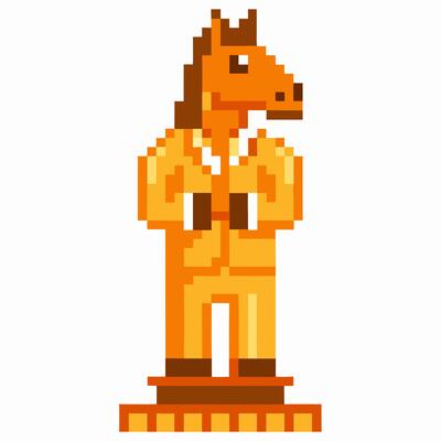 Pixel art chess knight in a suit horse icon, retro game