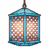 Vintage lantern in blue, lattice design illuminated with warm glow, retro lighting decor vector