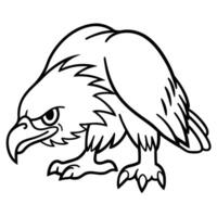Bold eagle illustration with fierce expression, outline drawing of powerful raptor bird vector