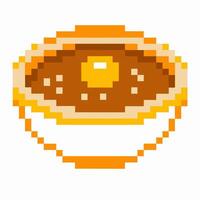 pixelated bowl of ramen with egg and broth retro game food design, pixel art vector