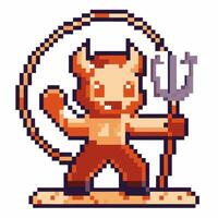 pixel art devil character holding trident retro game style, 8 bit graphics, nostalgia vector