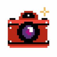Pixelated retro camera with lens and flash symbol, vintage design vector