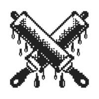 Pixel art swords pixelated black and white medieval weapons with cross guards and dripping effects vector