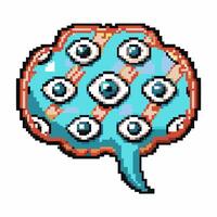 Pixel art brain with multiple eyes concept of surveillance or intelligence in technology, blue pattern vector