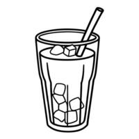 Simple illustration of iced drink in glass with straw and ice cubes minimal design vector