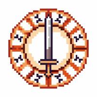Pixel art clock with sword hands retro gaming design timepiece concept vector
