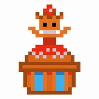 pixel art cupcake with decorative crown and geometric layers vector
