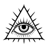 Mystical all seeing eye in triangle with sunburst rays symbolizing awareness and enlightenment vector