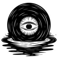 eye within circle design over water black and white surreal illustration with fluid ripples and bold lines vector