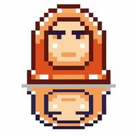 Retro pixel art character reflection with orange hoodie in symmetrical design vector