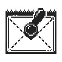 pixel art envelope with exclamation mark symbolizing urgent message black and white retro digital icon vector
