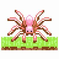pixel art spider on grass platform retro gaming, 8 bit creature design, digital art illustration vector