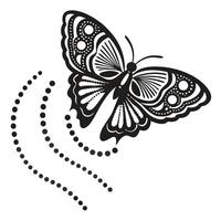 Ornate butterfly illustration, black and white design with intricate patterns, dots and wings vector