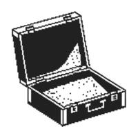 Pixelated open briefcase illustration 8 bit retro style, digital art, vintage computer game design vector