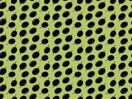 Seamless pattern of dark ripe olives, black olives on green background for packaging, textile, product design and branding, graphics vector