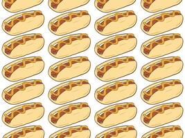 pattern of hot dogs arranged seamlessly diagonally on white background for bakery menu, restaurant, cafe, textile, wrapping paper vector