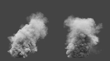 Set of two variations of a white smoke explosion. After the explosion animation, smoke continues to be emitted from the explosion point until the end of the . File contains Alpha Channel. video