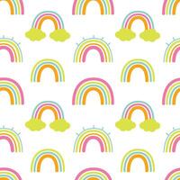 Seamless rainbow pattern on a white background Rainbows of different colors vector