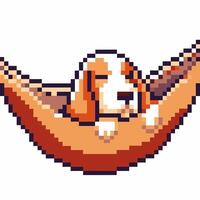Pixel art sleepy dog lounging in hammock relaxed adorable pet, lazy design vector