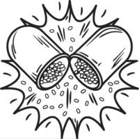 exploding capsule open medicine pill revealing granules, dynamic sketch illustration vector