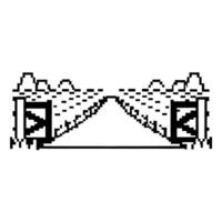 Pixel art gate and pathway illustration in retro vector