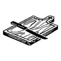 Pixelated 8 bit steak on chopping board with knife, retro cooking vector