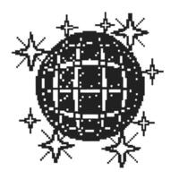 Pixelated disco ball with sparkling stars, retro digital art theme vector