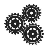 pixelated, retro black gears in motion abstract mechanical cogwheels aligning precision and synchrony vector