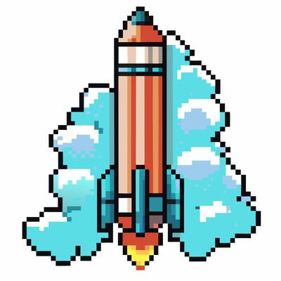 retro pixel art rocket launching amidst clouds vintage gaming style, space exploration, nostalgic