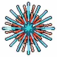 Colorful pixel art burst design with blue and red spokes on white background vector